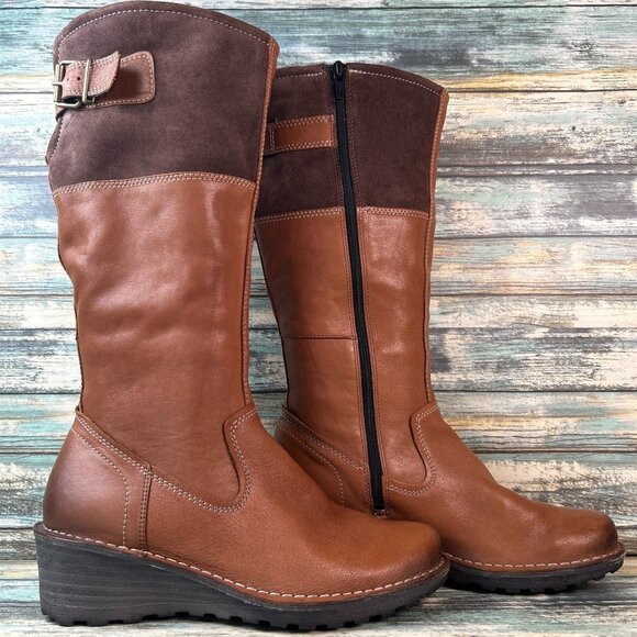Ecco Shoes - Ecco Boots Size 7-7.5/38 Brown Leather/Suede Knee High Wedge Dress Casual Tall